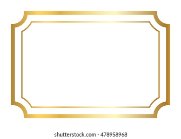 Gold frame. Beautiful simple golden design. Vintage style decorative border, isolated on white background. Deco elegant art object. Empty copy space for decoration, photo. Vector illustration.