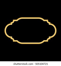 Gold frame. Beautiful simple golden design. Vintage style decorative border, isolated on black background. Deco elegant art object. Empty copy space for decoration, photo, banner. Vector illustration.