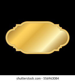 Gold frame. Beautiful simple golden design. Vintage style decorative border, isolated on black background. Deco elegant art object. Empty copy space for decoration, photo, banner. Vector illustration.