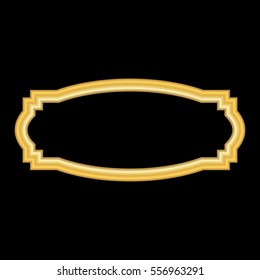Gold frame. Beautiful simple golden design. Vintage style decorative border, isolated on black background. Deco elegant art object. Empty copy space decoration, photo, banner. Vector illustration.