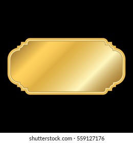 Gold frame. Beautiful simple golden design. Vintage style decorative border, isolated on black background. Deco elegant art object. Empty copy space for decoration, photo, banner. Vector illustration.