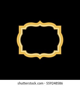 Gold frame. Beautiful simple golden design. Vintage style decorative border, isolated on black background. Deco elegant art object. Empty copy space for decoration, photo, banner. Vector illustration.
