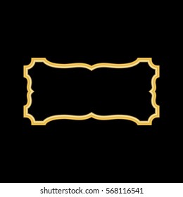 Gold frame. Beautiful simple golden design. Vintage style decorative border, isolated on black background. Deco elegant object. Empty copy space for decoration, photo, banner Vector illustration