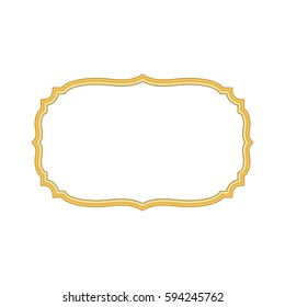 Gold frame. Beautiful simple golden design. Vintage style decorative border, isolated on white background. Deco elegant object. Empty copy space for decoration, photo, banner Vector illustration