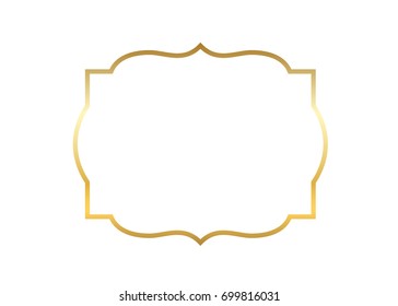 Gold frame. Beautiful simple golden design. Vintage style decorative border isolated white background. Elegant gold art frame. Empty copy space decoration, photo, banner Vector illustration