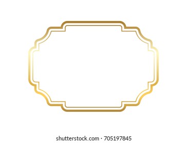 Gold Frame. Beautiful Simple Golden Design. Vintage Style Decorative Border Isolated White Background. Elegant Gold Art Frame. Empty Copy Space Decoration, Photo, Banner Vector Illustration