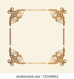 Gold frame. Beautiful simple golden design. Vintage style decorative border, isolated on white background. Deco elegant art object. Empty copy space for decoration, photo, banner. Vector illustration.