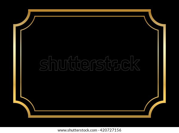 Gold frame. Beautiful simple golden
design. Vintage style decorative border, isolated on black
background. Deco elegant art object. Vector
illustration.
