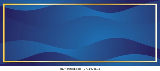 Gold frame with blue wave gradient abstract digital background