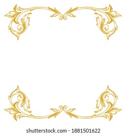 Gold Frame and Border with baroque style. Ornament elements for your design. Black and white color. Floral engraving decoration for postcards or invitations for social media.