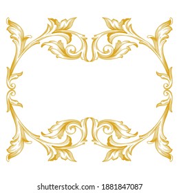 Gold Frame and Border with baroque style. Ornament elements for your design. Black and white color. Floral engraving decoration for postcards or invitations for social media.