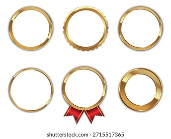 Goldener Rahmen Rand Kreis Abzeichen Medaille Award Siegel Luxus Premium Ring elegante runde Vorlage Label Emblem Design für goldenes Zertifikat Branding Marketing Dekoration einzeln auf weißem Hintergrund