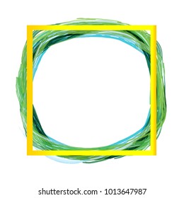 gold frame border with circle green watercolor frame  vector eps.10