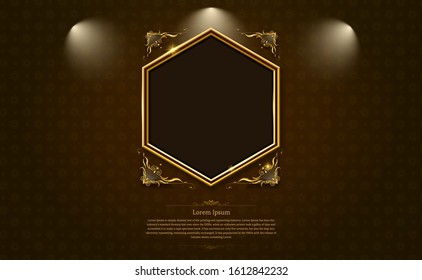 gold frame border octagon picture and pattern thai art vector illustration