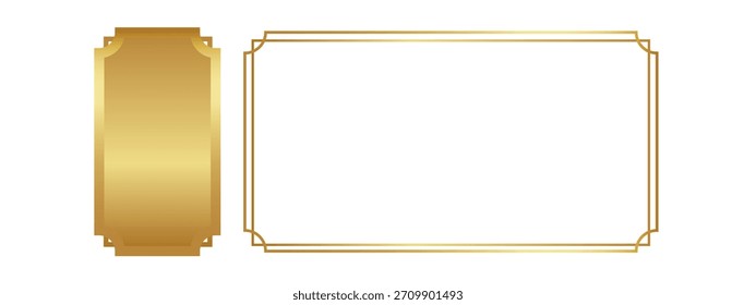 Gold frame border on transparent background. Elegant oriental rectangle frame for web design and presentation. Subtle horizontal border overlay. PNG.eps
