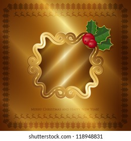 Gold frame Christmas frame with holly
