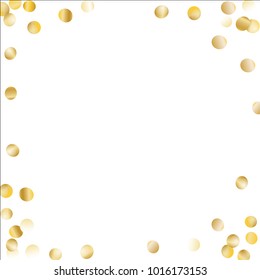 Gold Frame of Confetti Isolated on White Background. Festive Pattern with Sparkles for Christmas and New Year Decoration, Birthday Invitation, Poster or Greeting Card. Vector Gold Confetti.
