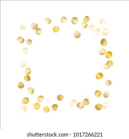 Gold Frame of Confetti Isolated on White Background. Festive Pattern with Glitter for Christmas and New Year Decoration, Birthday Invitation, Poster or Greeting Card. Vector Gold Confetti.