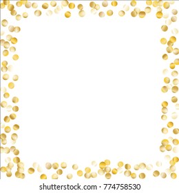 Gold Frame of Confetti Isolated on White Background. Festive Pattern with Sparkles for Christmas and New Year Decoration, Birthday Invitation, Poster or Greeting Card. Vector Gold Confetti.