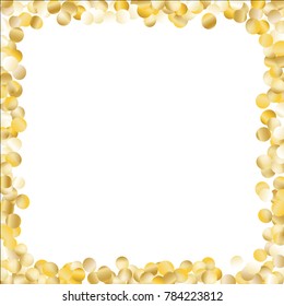 Gold Frame of Confetti Isolated on White Background. Festive Pattern with Sparkles for Christmas and New Year Decoration, Birthday Invitation, Poster or Greeting Card. Vector Gold Confetti.