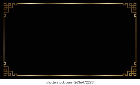Gold frame corner border template background vector design. Classic frame Chinese style with gold line in black background. Suit for certificate, award, invitation, wedding invitation, voucher, etc