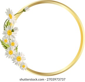 A gold frame with daisies and no background