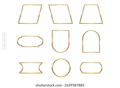 Gold Frame of different geometric shapes with frames and shine light effect set