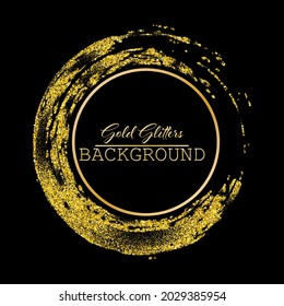 Gold frame from gold dust, brush design vector dark background, poster, brochure template