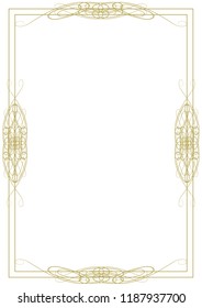 Gold frame with elegant arabesques on the edge on a white background. Vector illustration