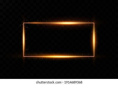 Gold frame with fiery sparks. Gold frame with light effects. Shining banner.