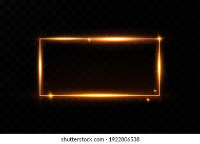 Gold frame with fiery sparks. Gold frame with light effects. Shining banner.