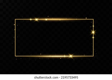 Gold frame with fiery sparks. Gold frame with light effects. Shining banner.