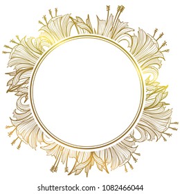 Gold frame with floral ornaments. Place to insert text. For an invitation, a wedding, and a holiday card, as well as a post in the social network. Vector illustration.