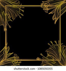 Gold frame with floral ornaments. Place to insert text. For an invitation, a wedding, and a holiday card, as well as a post in the social network. Vector illustration.