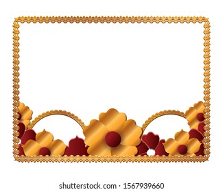 Gold frame with flowers design, Label ornament decoration vintage tag banner sticker and badge theme Vector illustration