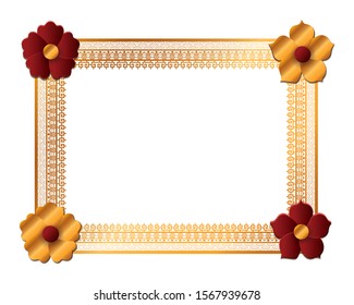 Gold frame with flowers design, Label ornament decoration vintage tag banner sticker and badge theme Vector illustration