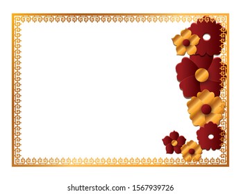 Gold frame with flowers design, Label ornament decoration vintage tag banner sticker and badge theme Vector illustration