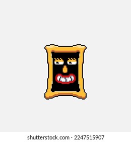 gold frame with funny face in pixel art style