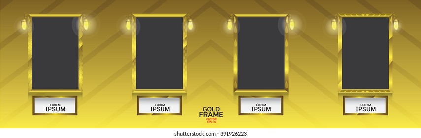 Gold frame in gallery hall.