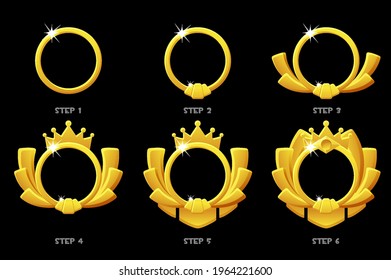 Gold Frame Game Rank, Round Avatar Template 6 Steps Animation For Game.