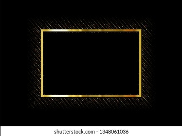 Gold frame with glitter on dark background. Golden vector border