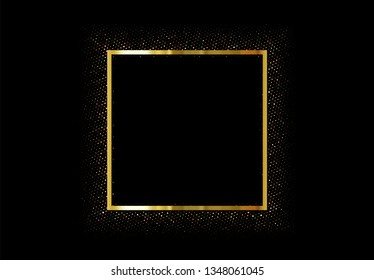 Gold frame with glitter on dark background. Golden vector border