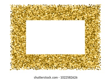 Gold frame glitter texture isolated on white. Amber particles color. Vintage background. Golden explosion of confetti. Vector illustration,eps 10.