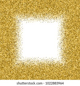 Gold frame glitter texture isolated on white. Amber particles color. Vintage background. Golden explosion of confetti. Vector illustration,eps 10.