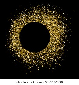 Gold frame glitter texture isolated on black. Amber particles color. Celebratory background. Golden explosion of confetti. Vector illustration,eps 10.