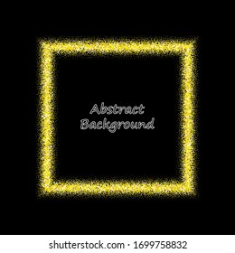 Gold frame glitter texture isolated on black. Golden color of winners. Gilded abstract particles. Explosion of confetti shine. Celebratory background. Vector illustration,eps 10