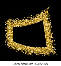 Gold frame glitter texture isolated on black. Golden color of winners. Gilded abstract particles. Explosion of confetti shine. Celebratory background. Vector illustration,eps 10
