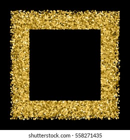 Gold frame glitter texture isolated on black. Golden color of winners. Gilded abstract particles. Explosion of confetti shine. Celebratory background. Vector illustration,eps 10