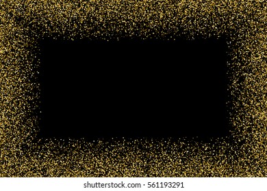 Gold frame glitter texture isolated on black. Golden color of winners. Gilded abstract particles. Explosion of confetti shine. Celebratory background. Vector illustration,eps 10