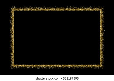 Gold frame glitter texture isolated on black. Golden color of winners. Gilded abstract particles. Explosion of confetti shine. Celebratory background. Vector illustration,eps 10